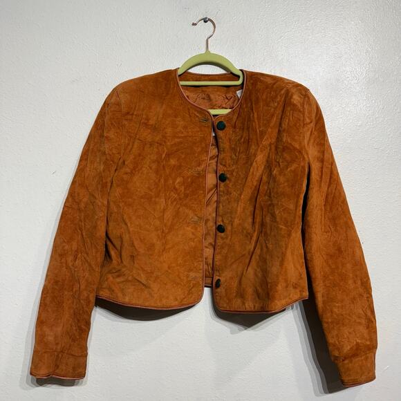 Lord & Taylor Camel Vintage Suede Leather Jacket Sz 10 - Picture 2 of 15